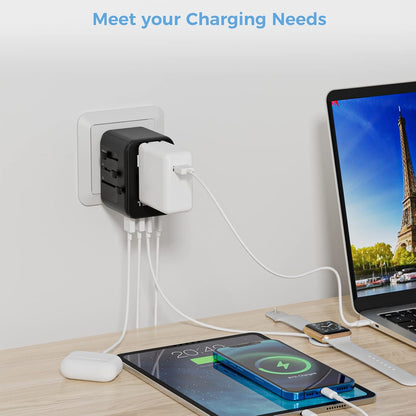 Universal Travel Adapter, TESSAN Universal Travel Socket with 2 USB A and 3 USB C, International Plug Adapter for Italy UK USA Japanese Australia, Black