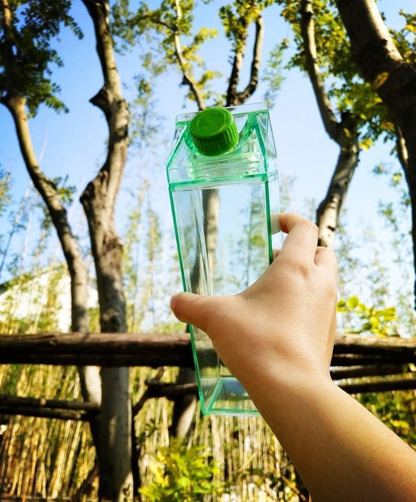 1000ml/34oz Cute Leakproof Clear Milk Carton Water Bottle Portable Drinkware for Outdoor Climbing Tour or Camping