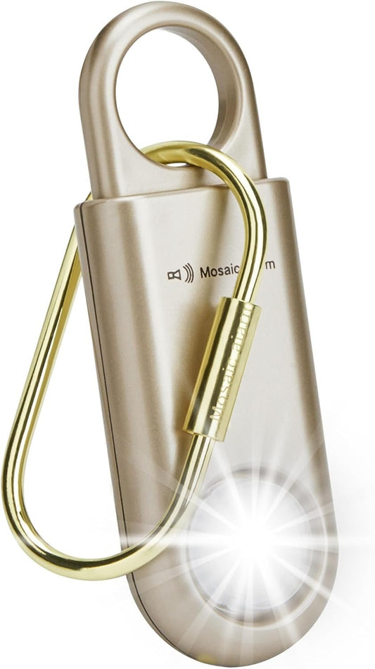130dB Personal Safety Alarm Strobe Light. Loud Sound Keychain Siren with Carabiner for Women, College Students, Night Runners, Hiking. Bear Alarm Deterrent. SOS Emergency Self Defense Alerts. Gold