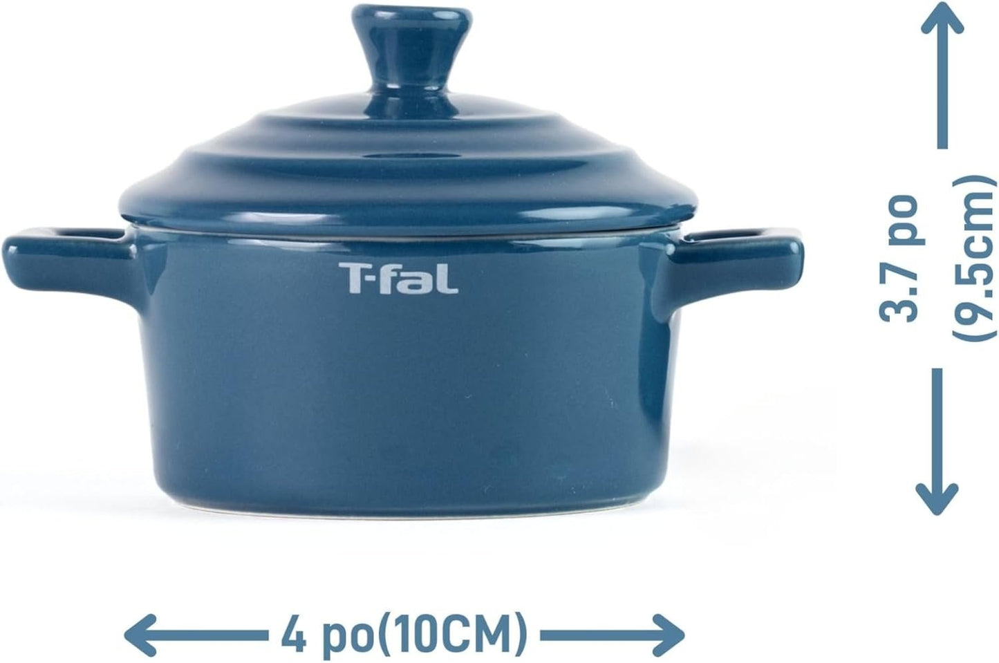 T-Fal Ceramic 2 Pc Mini-Cocotte set with lids, uniform heat-distribution, oven, microwave, freezer and dishwasher safe, blue