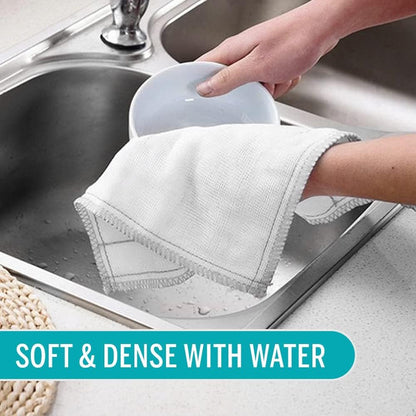 Molly's Marvelous Wood Fiber Cloths – 6-Pack Super Absorbent 8-Layer Dish Cloths, Reusable & Washable, White Microfiber (11.8" x 11.8") for Kitchen, Bath & All Surfaces