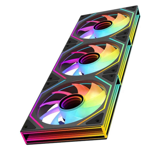 Jungle Leopard Prism6 MAX X3 120mm ARGB PC Case Fan - 3-Sided Infinite Mirror & Axis Infinite Mirror Light Effectï¼Œ800-1850Â±10% RPM 120mm PWM Case Fan for PC Case(Triple Pack Black)