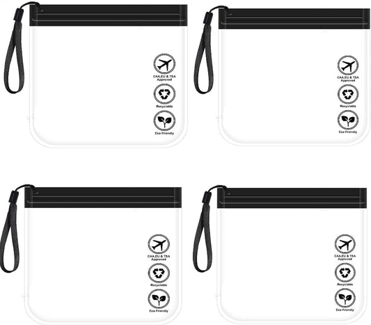 4 PCS Clear TSA Approved Toiletry Bag, Quart Size Carry-On Clear Liquids Bag Airport Security Approved Compliant Transparent Bag for Toiletries Cosmetics Travel, Clear, Black, Casual (Black)