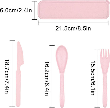 Travel Utensils Set with Case, Fork Spoon Knife Set, Reusable Plastic Utensils for Travel or Work and School with Meals (4 Sets)
