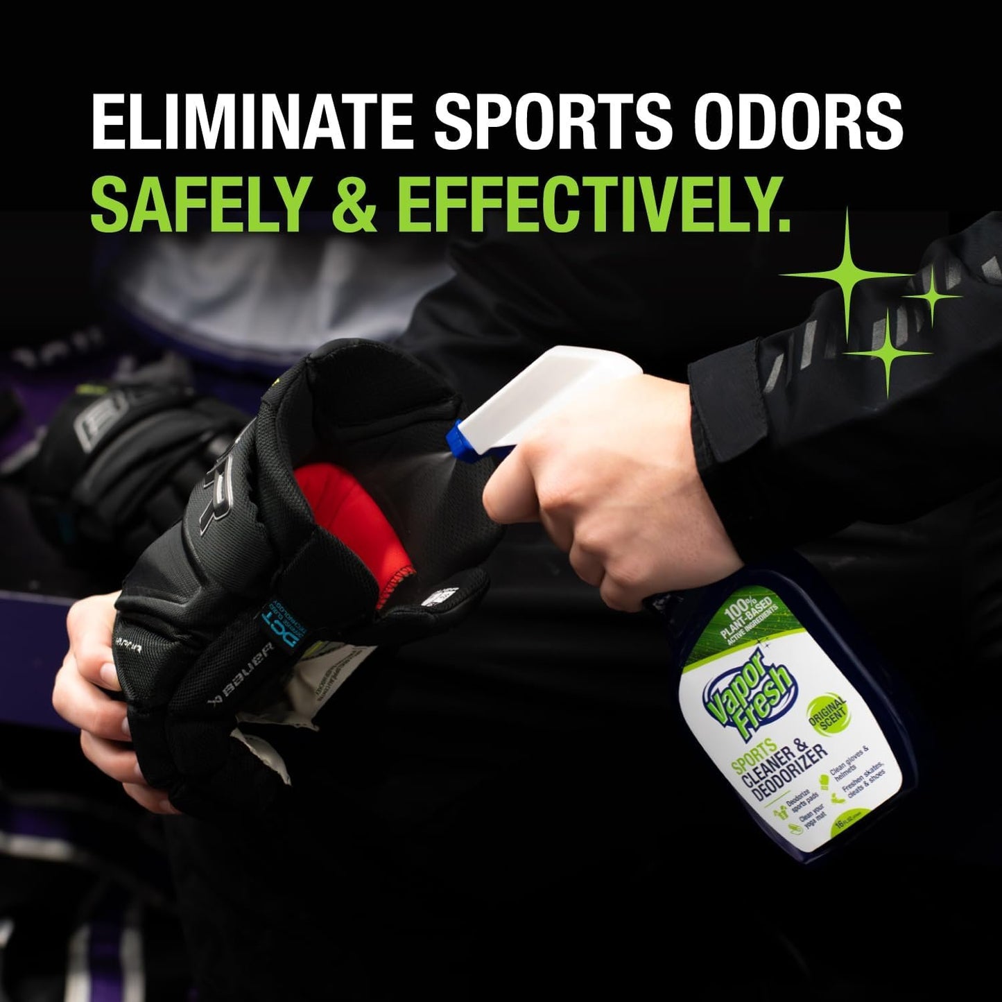 Vapor Fresh Sports Cleaner and Deodorizer, 16 Fl Oz, Hockey and Sports Gear Odor Eliminator, Boxing Glove Deodorizer, Gym Equipment Spray, Natural and Plant Based (1-Pack)