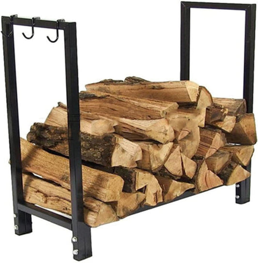 Firewood Stand Firewood Rack Stand Heavy Duty Logs Holder for Outdoor Indoor Fireplace Metal Wood Pile Storage Stacker Organizer Strong and Sturdy (Color : Black Size : One Size) (Black One Size)