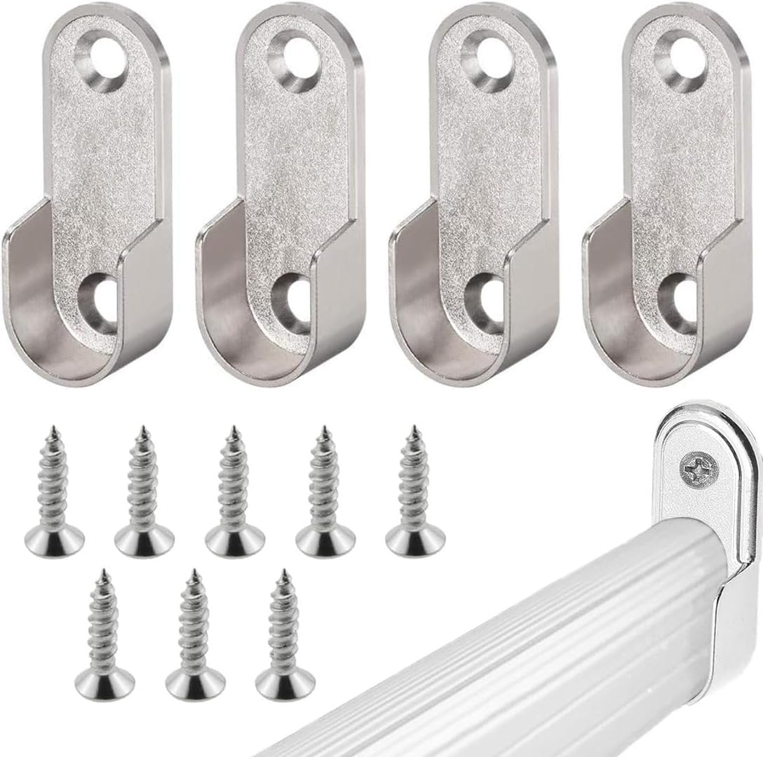 JEYORZY 4 x Wardrobe Tube Support, 16 mm Cabinet Rod Sockets, Interior Closet Accessories, for Rod End Rail for Curtains and Cabinets