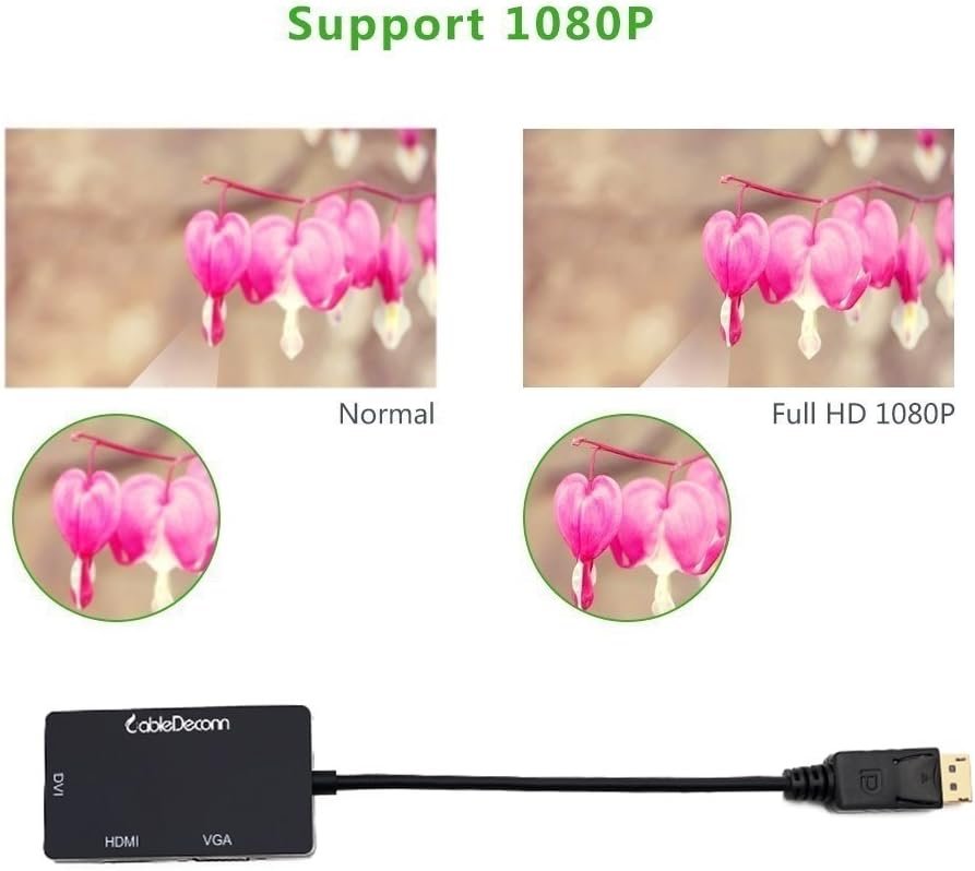 CableDeconn Multi-Function Displayport Dp to HDMI/DVI/VGA Male to Female 3-in-1 Adapter Converter Cable