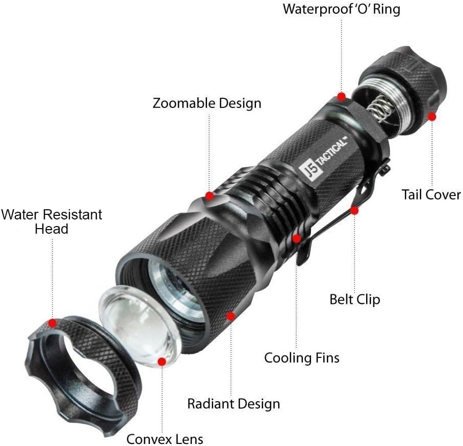 J5 Tactical - Hyper V Ultra Bright Tactical Flashlight Bright - Black