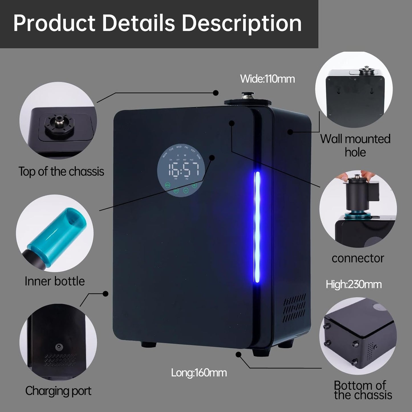 Flycross Essential Oil Diffuser - Aroma Machine for House,Hotel,touchscreens/App Control, Essential oil Diffusers for home, air fresheners for home, M500-Black, hotel fragrance diffuser