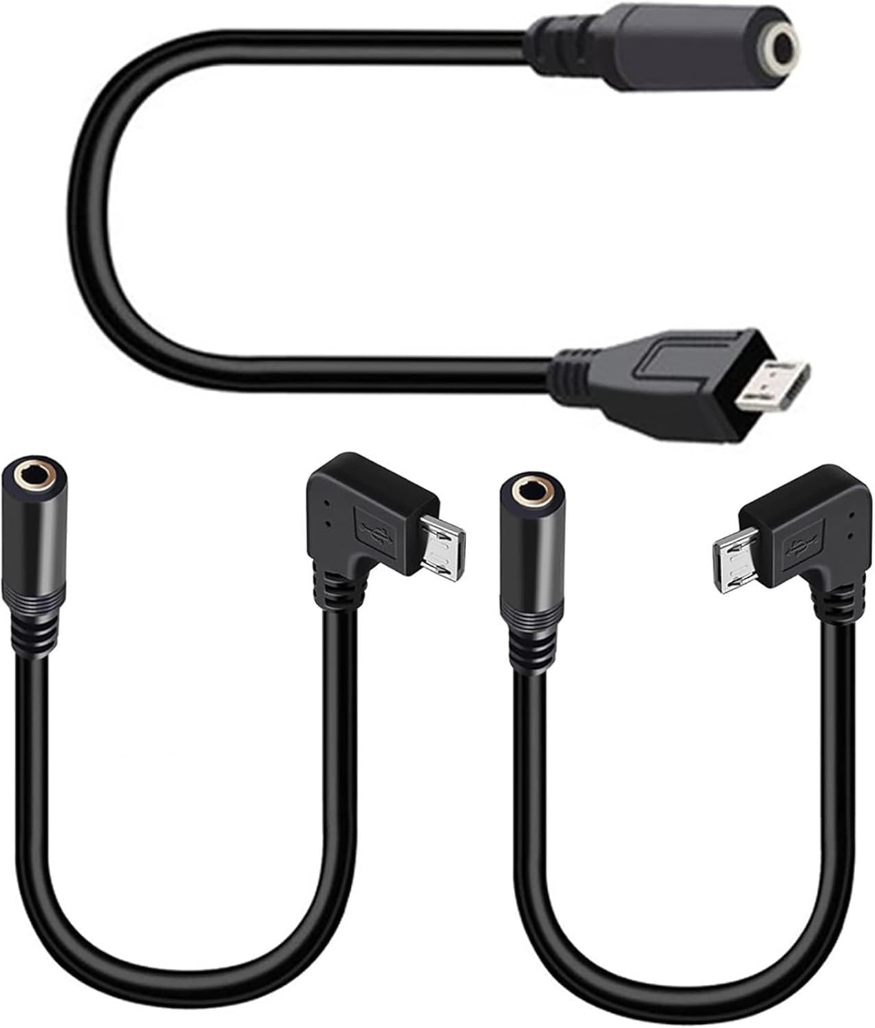 tunghey 3Pack Micro USB to 3.5mm Jack Audio Adapter Cable Right/Left Angled Micro USB Male to 4 Pole 3.5mm Female Audio Cable Cord for Active Clip Mic Microphone Convert Adapter