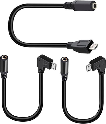 tunghey 3Pack Micro USB to 3.5mm Jack Audio Adapter Cable Right/Left Angled Micro USB Male to 4 Pole 3.5mm Female Audio Cable Cord for Active Clip Mic Microphone Convert Adapter