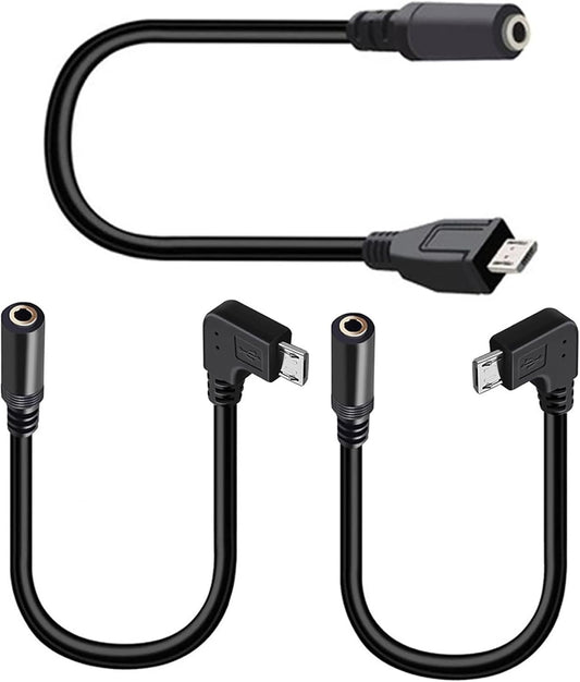 tunghey 3Pack Micro USB to 3.5mm Jack Audio Adapter Cable Right/Left Angled Micro USB Male to 4 Pole 3.5mm Female Audio Cable Cord for Active Clip Mic Microphone Convert Adapter