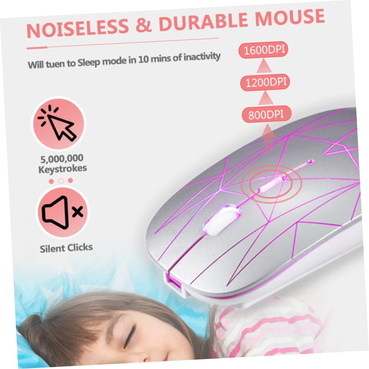 Uonlytech Upgrade Your Desk Double-Jointed Wireless Mouse Silent RGB Lighting / -c for Home/Office Use