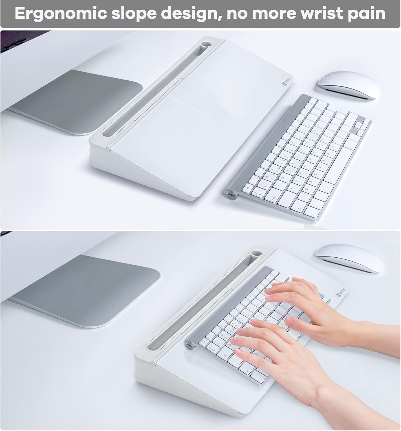 Varhomax Desk Whiteboard Dry Erase Glass Whiteboard, Desktop White Board to-do List Memo Notepad for Home Office and School Accessories Supplies with Storage Caddy for Computer Keyboard Stand (White)