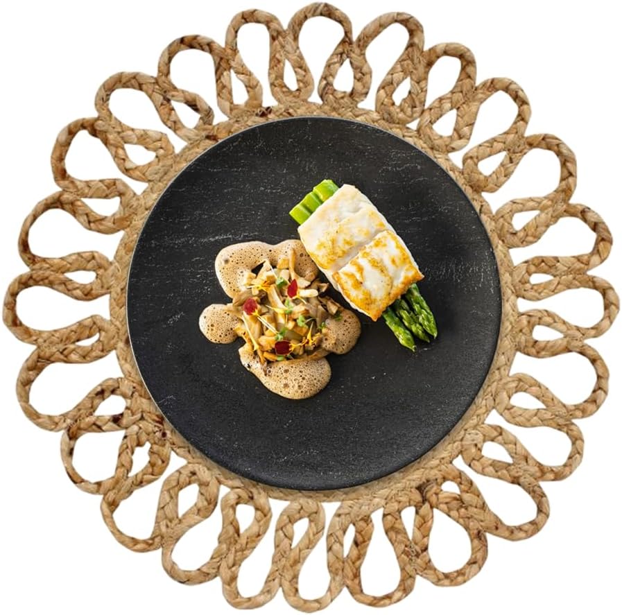 Jute Hand Braided Placemats Set of 6 | 14 Inches Artistic Round Tablemats for Kitchen Dining Table Top Sustainable Rug Mats & Dinner Table Plate Pads Mates Rustic Natural Fiber Vintage Natural Beige