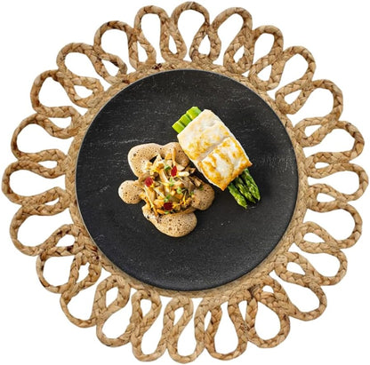 Jute Hand Braided Placemats Set of 6 | 14 Inches Artistic Round Tablemats for Kitchen Dining Table Top Sustainable Rug Mats & Dinner Table Plate Pads Mates Rustic Natural Fiber Vintage Natural Beige