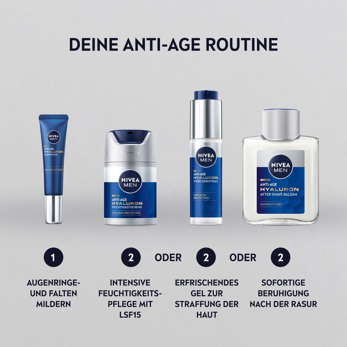 NIVEA MEN Anti-Aging Hyaluronic Moisturizing Cream, Face Care with Hyaluronic Acid, Pro-Retinol and SPF 15, Face Cream for 24 Hours of Moisture and Visible Wrinkles (50ml)