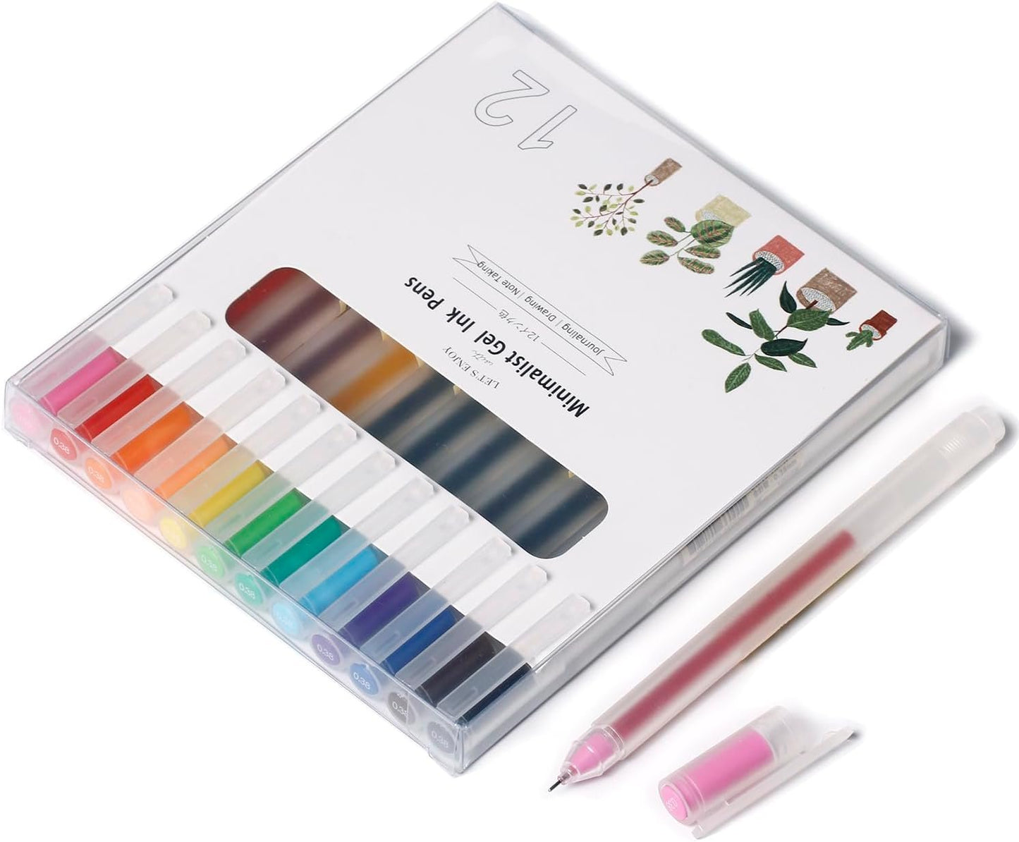 OBE WISEUS Color Gel Ink Pens for Writing,0.38mm Ballpoint,Office & School Stationery Supplies Pens,Minimalistic Japanese Style,12 Count(230-12BS)