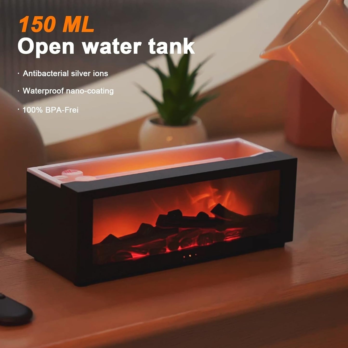 3D Flame Essential Oil Diffuser, 150ml Fireplace Flame Light Humidifier with Timer, Auto-Off Protection, 7 Colors LED Night Light and Remote Control, Aroma Diffuser for Home, Office, Bedroom (Black)