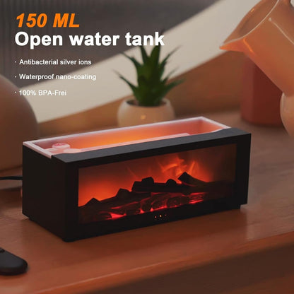 3D Flame Essential Oil Diffuser, 150ml Fireplace Flame Light Humidifier with Timer, Auto-Off Protection, 7 Colors LED Night Light and Remote Control, Aroma Diffuser for Home, Office, Bedroom (Black)