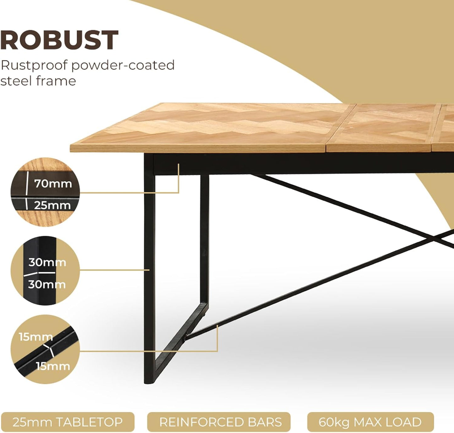 LEVEDE Extendable Dining Table for Large Gatherings, 6-10Seater Wooden Kitchen Table, Modern Metal Legs Dining Room Furniture, Multi-Purpose Desk for Dining, Meeting, Working 150-210 x 90 x 76cm (Oak)