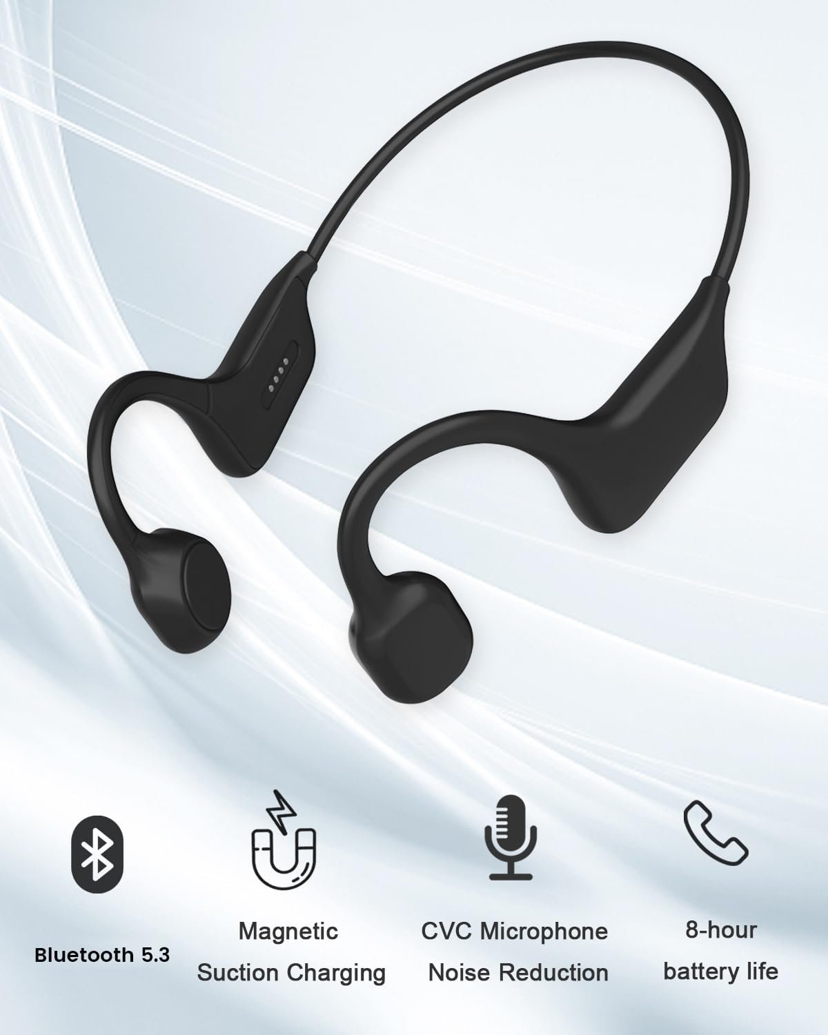 SANOTO Bone Conduction Headphones Wireless Open Ear Headphones IPX7 Waterproof Sweatproof Bluetooth Earphones Sport Headphones for Running Bicycle Cycling Workouts