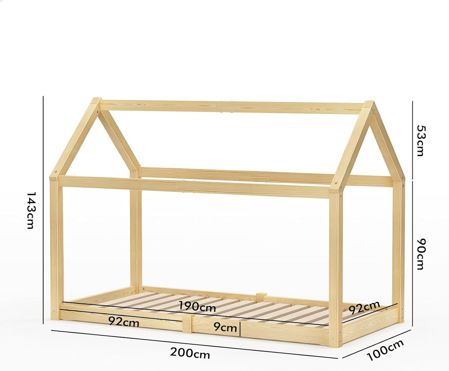 ALFORDSON Oak Kids Bed Frame w/o Guard Rail, Solid Pine Wood Bed Base Foundation Children's Beds, Wooden Timber House Frame Single Mattress Base Platform, Rocco Series Bedroom Furniture