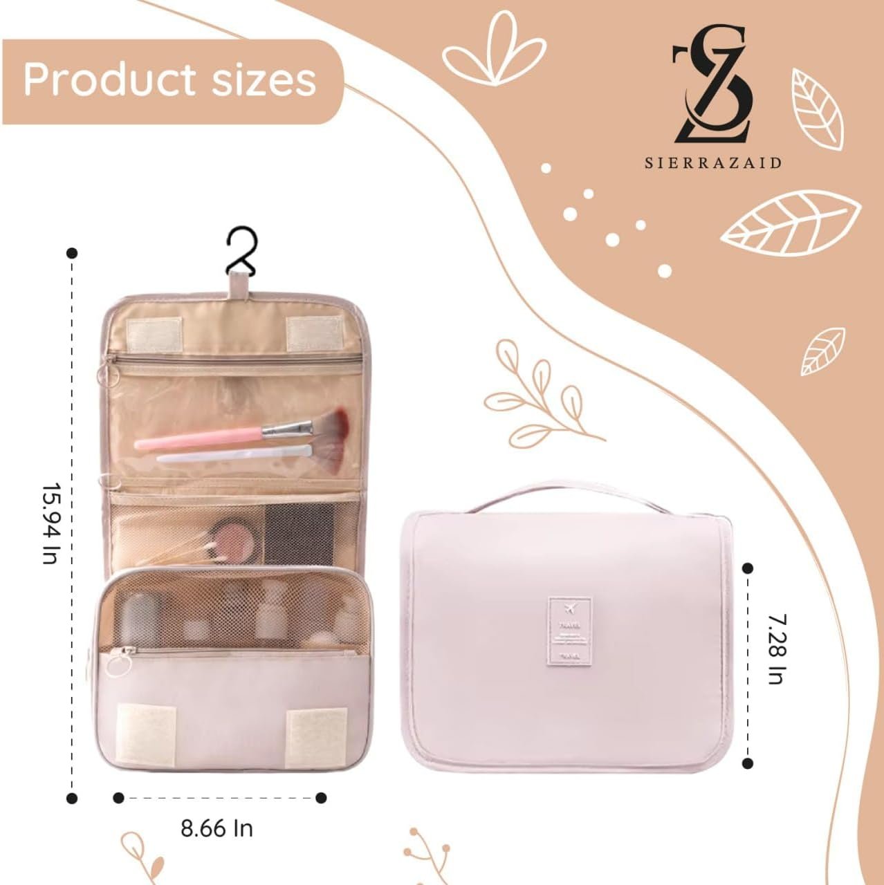 SIERRAZAID - Travel Toiletry Bag - Toiletry Bag for Women - Travel Makeup Bag - Travel Essentials for Women - Travel Size Toiletries - Big Makeup Bag - Cosmetic Bag - Cosmetic Travel Bag - Hygiene