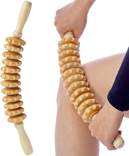Xugoox Curved Wood Therapy Massage Roller for Waist and Thigh, Multi-Functional Body Roller Lymphatic Drainage Massager Roller for Cellulite Reduction and Muscle Tension, Natural Massager for Women and Men 16inch