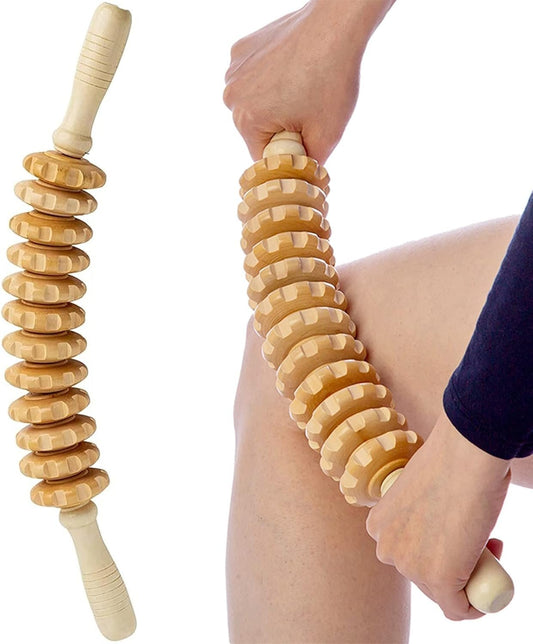 Xugoox Curved Wood Therapy Massage Roller for Waist and Thigh, Multi-Functional Body Roller Lymphatic Drainage Massager Roller for Cellulite Reduction and Muscle Tension, Natural Massager for Women and Men 16inch