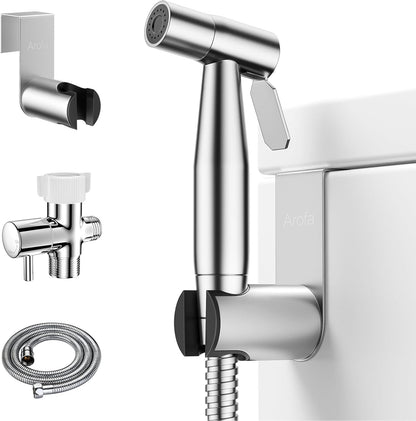 Arofa Handheld Bidet Sprayer for Toilet-Adjustable Water Pressure Control with Bidet Hose for Feminine Wash, Stainless Steel Brushed Nickel Cloth Diaper Bidet Toilet Sprayer for Baby Wash