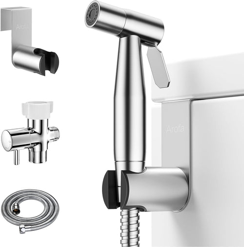 Arofa Handheld Bidet Sprayer for Toilet-Adjustable Water Pressure Control with Bidet Hose for Feminine Wash, Stainless Steel Brushed Nickel Cloth Diaper Bidet Toilet Sprayer for Baby Wash