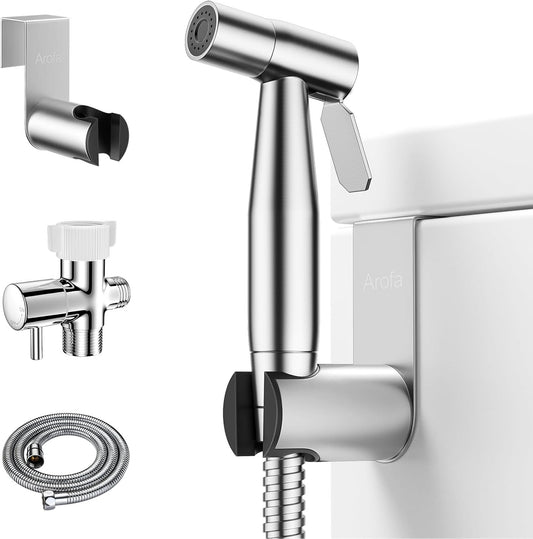 Arofa Handheld Bidet Sprayer for Toilet-Adjustable Water Pressure Control with Bidet Hose for Feminine Wash, Stainless Steel Brushed Nickel Cloth Diaper Bidet Toilet Sprayer for Baby Wash
