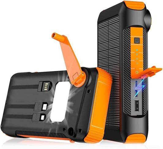 Large-Capacity Mobile Power Supply, Multi-Functional Charging Bank, Solar Charging Comes with Charging Cable, Hand Rocker Charging, with Flashlight Mode, Outdoor Essential-OR