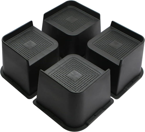 MQFORU Bed Risers 4 inch,L Shape Oversized Furniture Risers,Heavy Duty Support to 6000lbs,Wide Opening Bed Lifts for Bed, Couches, Tables, Desks (Black,4pack)