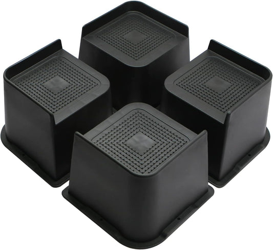 MQFORU Bed Risers 4 inch,L Shape Oversized Furniture Risers,Heavy Duty Support to 6000lbs,Wide Opening Bed Lifts for Bed, Couches, Tables, Desks (Black,4pack)