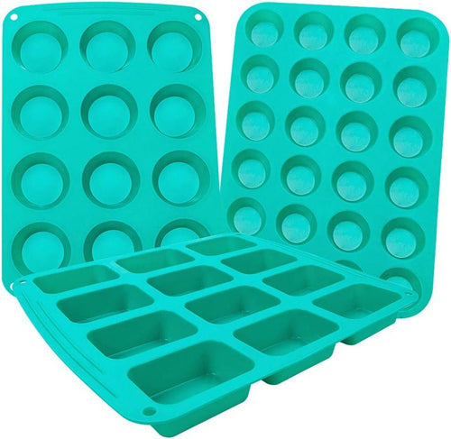 Webake Baking Pans Set of 3 Include Silicone Muffin Tin Pan, Mini Cupcake Pan, Mini Loaf Brownie Pan, Bakeware Combo Set