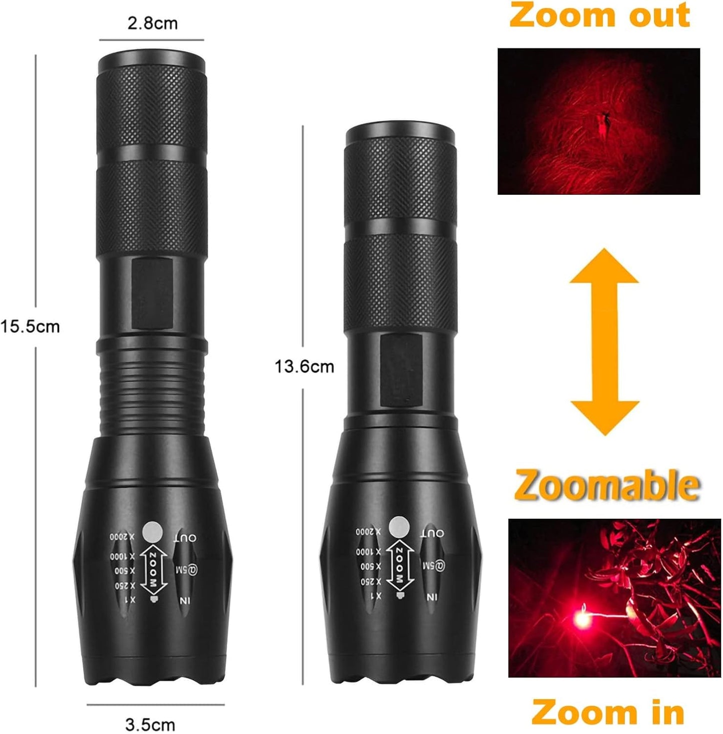 KUPRO Red Light LED Torch Powerful 1000 Lumens Hunting Tactical Red Beam Signal Flashlight Zoomable Waterproof Torches 1 Mode for Night Vision Astronomy Fishing Aviation