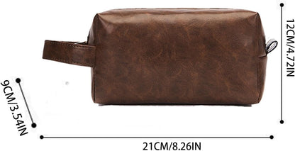 Gungtj Men's Travel, Toiletry Organizer Bag, Retro Pu Leather, Large Hanging Backpack, Water-Resistant Cosmetic Pouch, (8.27 x 3.54 x 4.72 inches), Perfect For Toiletries And Hygiene, Coffee, Please