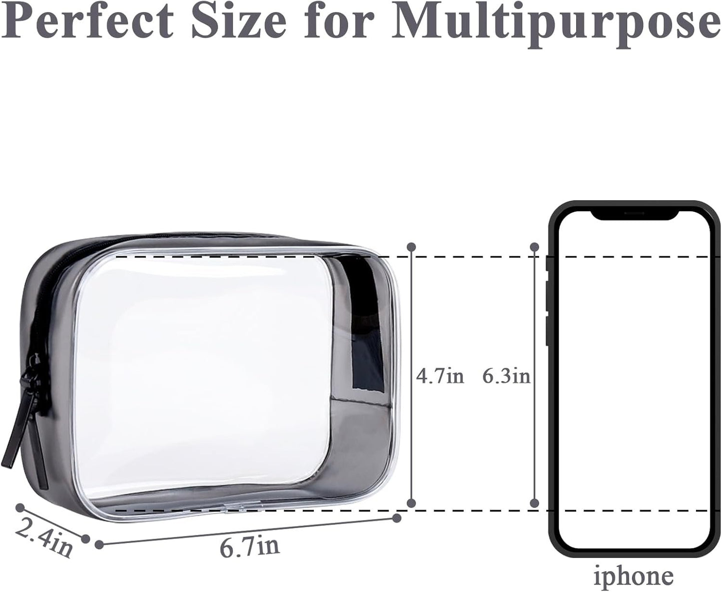 Clear Makeup Bag, Clear Travel Toiletry Bag, TSA Approved Liquids Bag Travel Toiletries Bag, Cosmetic Pouch Quart Size Organizer Bag for Women Men Airport Airline (Black+Black)
