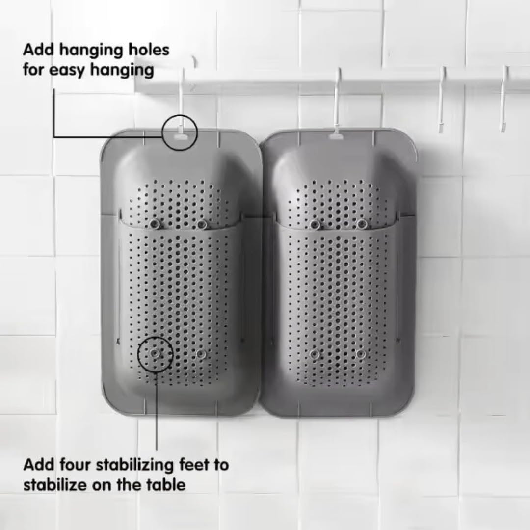 3 in 1 Pack Kitchen Sink Colander Strainer Basket, Home Apartment Kitchen Essentials, Fruit and Vegetable Colander, strainers and colanders, Food Strainer, Extendable Colander Strainer Basket - Grey