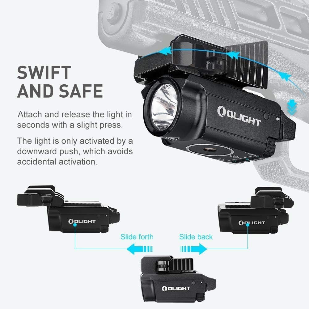 OLIGHT Baldr Mini 600 Lumens Rechargeable Tactical Flashlight with Green Light and White LED Combo, Flashlight with Adjustable Rail and Magnetic USB, Compact Rail Mount Light 132 Meters Beam (Black)