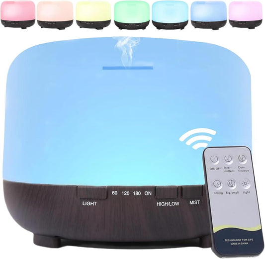 Diffusers for Essential Oils - Essential Oil Diffusers with Remote Control, 500ml Waterless Auto-Off 4 Timers 7Color Light Cool Mist Air Humidifier for Home Bedroom Office Plants Aromatherapy