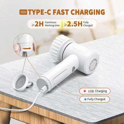 Electric Scrubber for Cleaning Spin Electric Cleaning Brush with 3 Replaceable Heads, 2 Speeds Power Electric Scrubber Brush for Bathroom Tub, Floor, Grout (White-Complete Set)