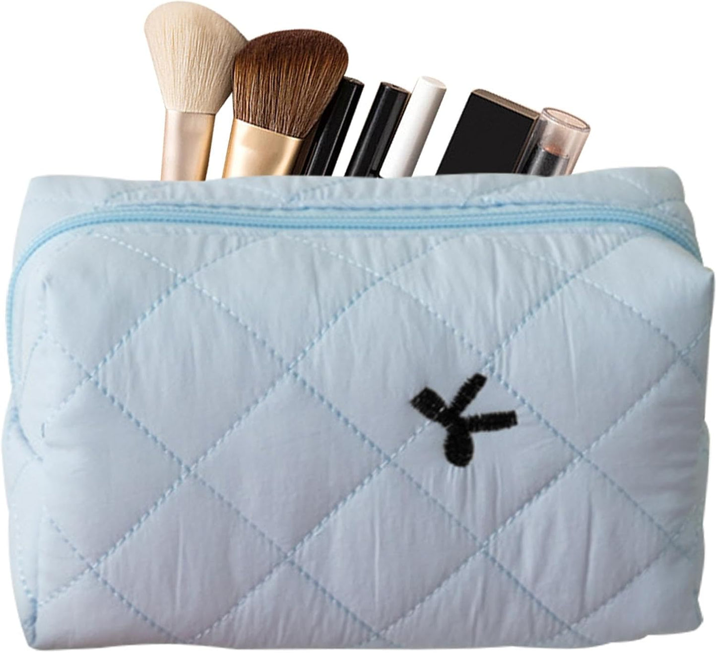 Bow Makeup Bag, Portable Cosmetic Pouch, Aesthetic Travel Organizer, Travel Large Capacity & Stylish, Pencil Purse Accessories For Women, Perfect & Everyday Use, 16 x 9 x 9 cm, Light Blue1, Please