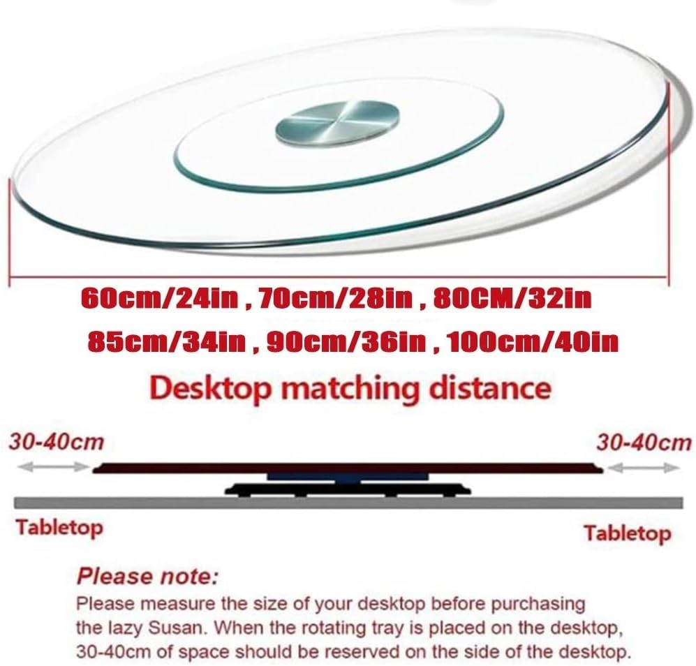 EMENAR 20in Dining Table Lazy Susan Turntable Tempered Glass Lazy Susan Transparent Round Rotating Tray Kitchen Serving Plate for Tabletop (Size : 60cm/24in)