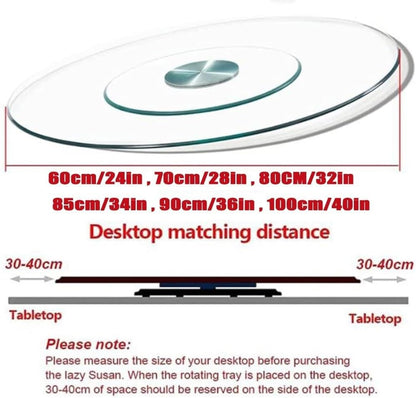 EMENAR 20in Dining Table Lazy Susan Turntable Tempered Glass Lazy Susan Transparent Round Rotating Tray Kitchen Serving Plate for Tabletop (Size : 60cm/24in)
