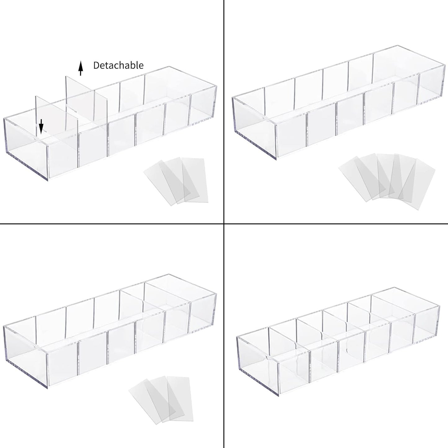 SINGOMON 2PCS Small Acrylic 6-Compartment Jewelry Accessories Storage Organizer Trays Clear Makeup Organizer Holders for Eyeshadow Blushes Lipsticks Liner Nail Polishes Brush Bathroom