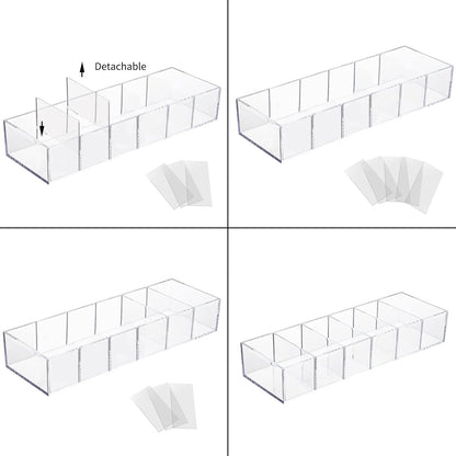 SINGOMON 2PCS Small Acrylic 6-Compartment Jewelry Accessories Storage Organizer Trays Clear Makeup Organizer Holders for Eyeshadow Blushes Lipsticks Liner Nail Polishes Brush Bathroom
